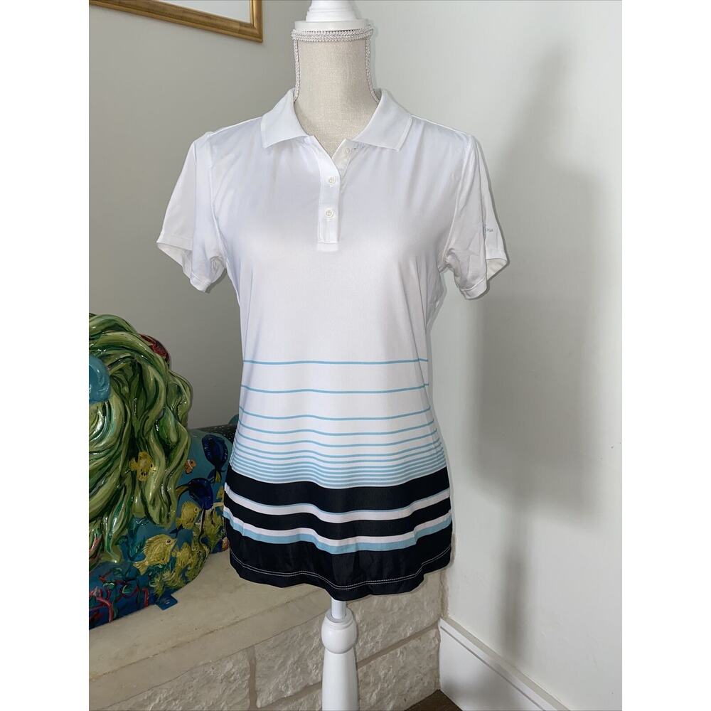 LPGA Womens Short Sleeve Grey Striped Golf Polo Shirt White Small